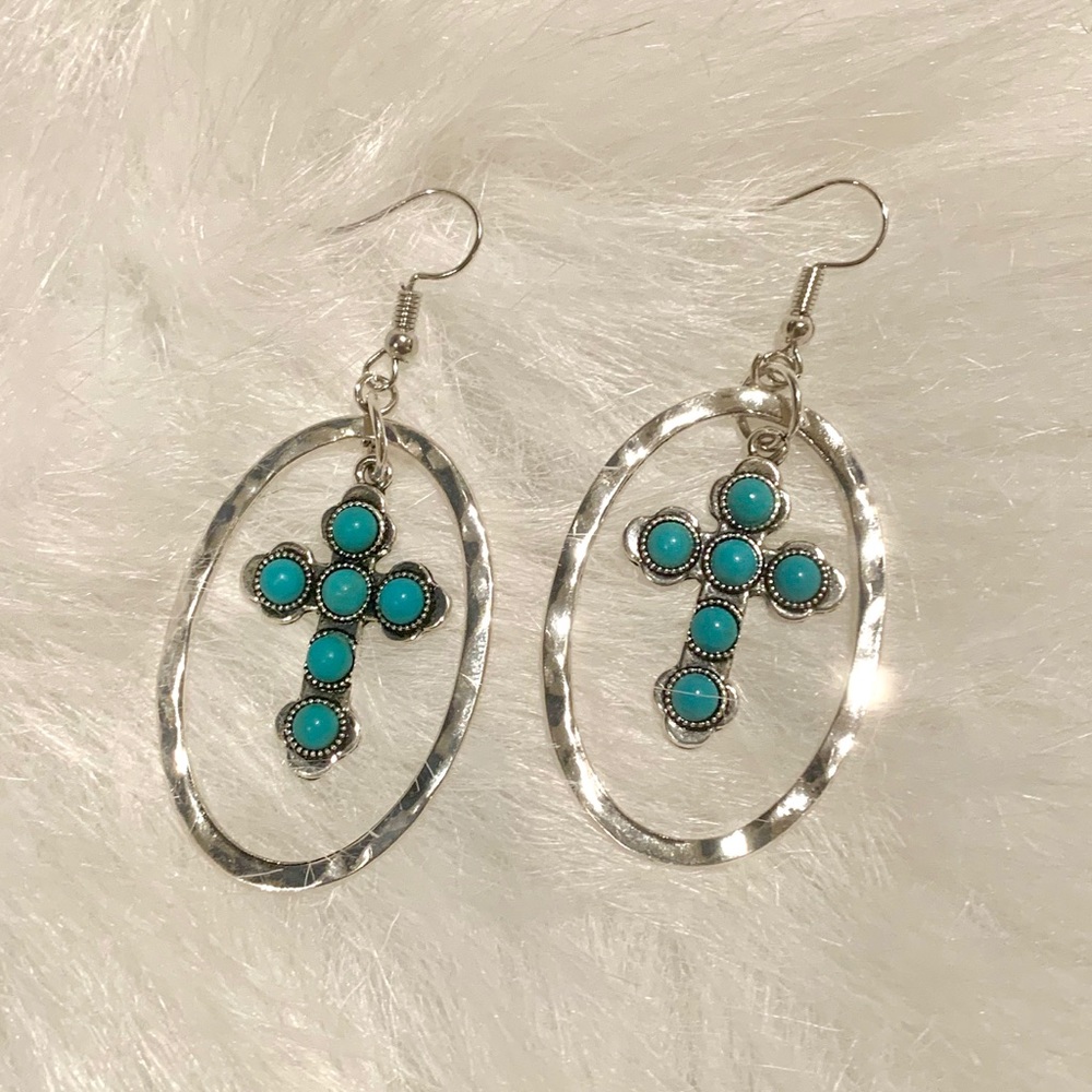 Turquoise Cross Earrings